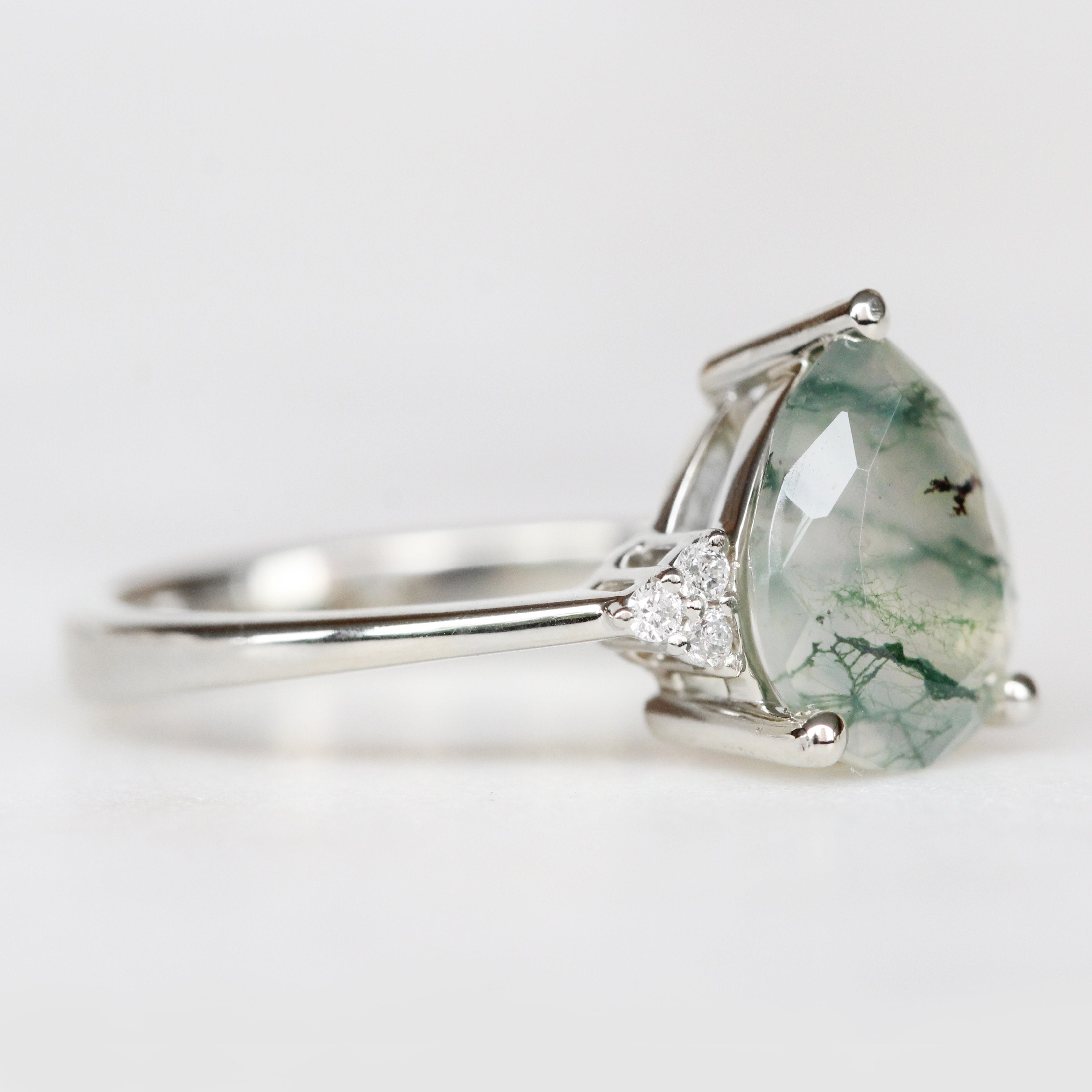 Imogene Ring with a Pear Moss Agate and White Accent Diamonds - Made to ...