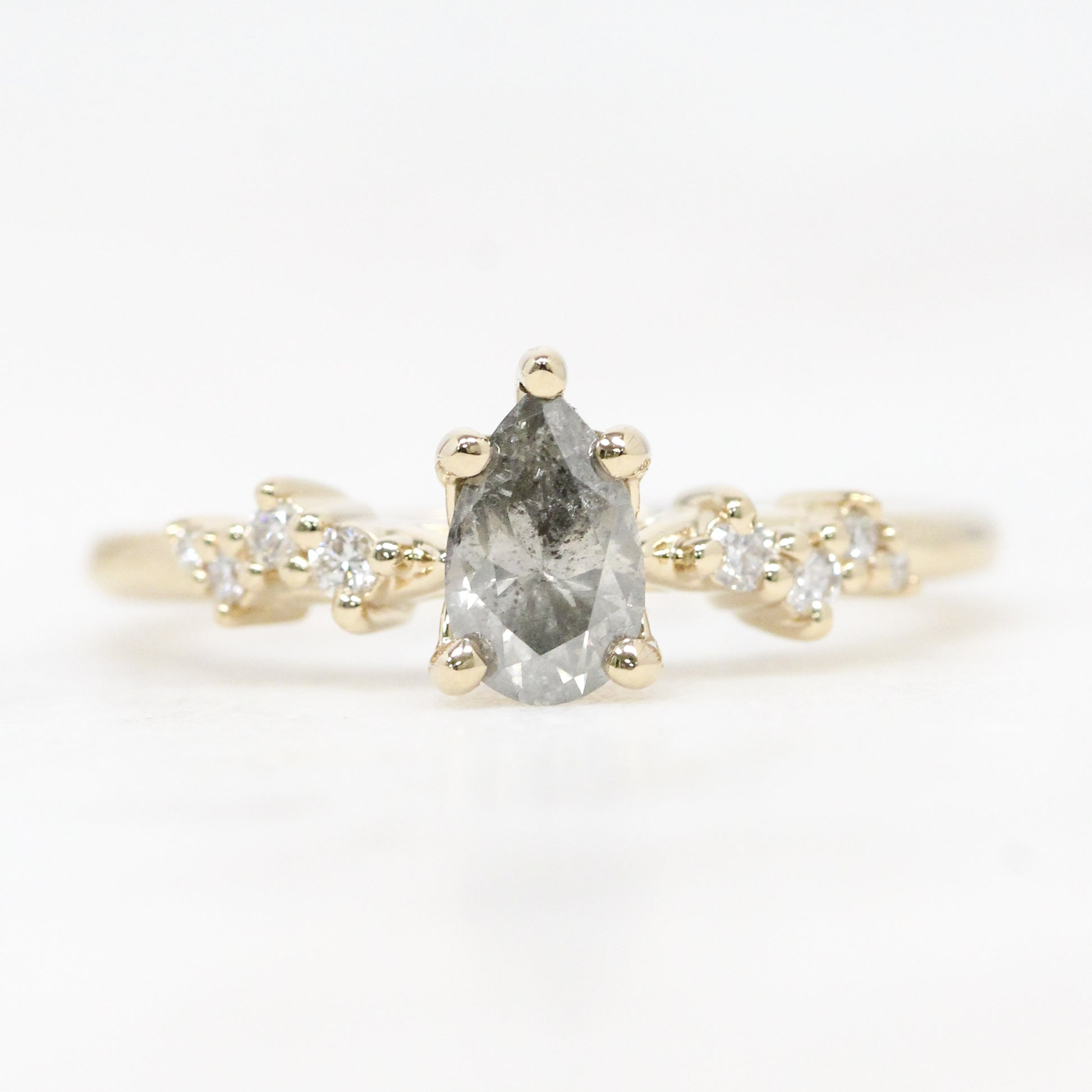 Zealan Ring with a 0.69 Carat Gray Celestial Diamond and White Accent Diamonds in 14k Yellow Gold - Ready to Size and Ship - Midwinter Co. Alternative Bridal Rings and Modern Fine Jewelry