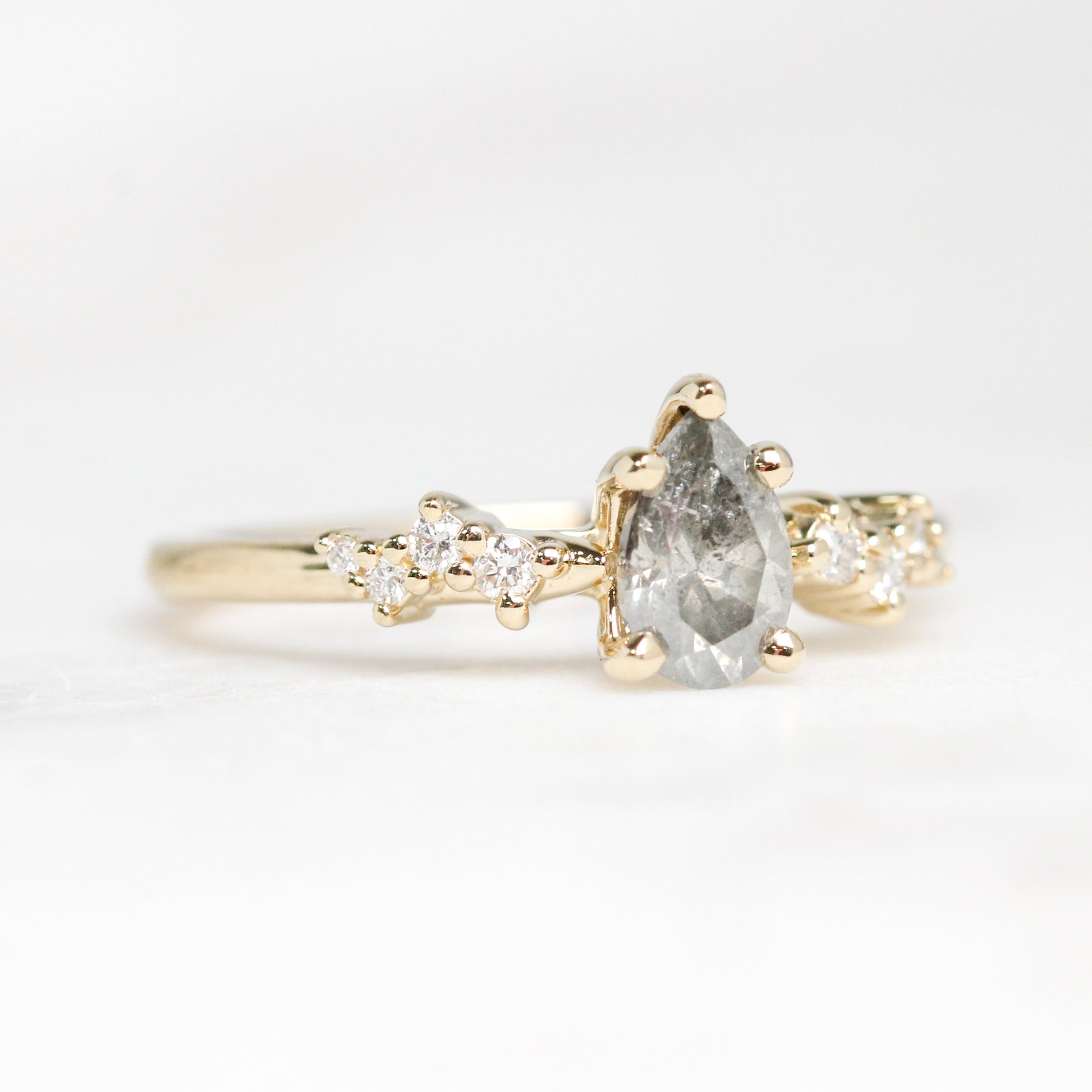 Zealan Ring with a 0.69 Carat Gray Celestial Diamond and White Accent Diamonds in 14k Yellow Gold - Ready to Size and Ship - Midwinter Co. Alternative Bridal Rings and Modern Fine Jewelry