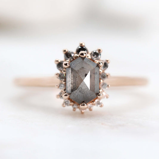 CAELEN (M) Eleanor Ring with a 1.07 Carat Stormy Gray Hexagon Diamond and Diamond Accents in 14k Rose Gold - Ready to Size and Ship - Midwinter Co. Alternative Bridal Rings and Modern Fine Jewelry