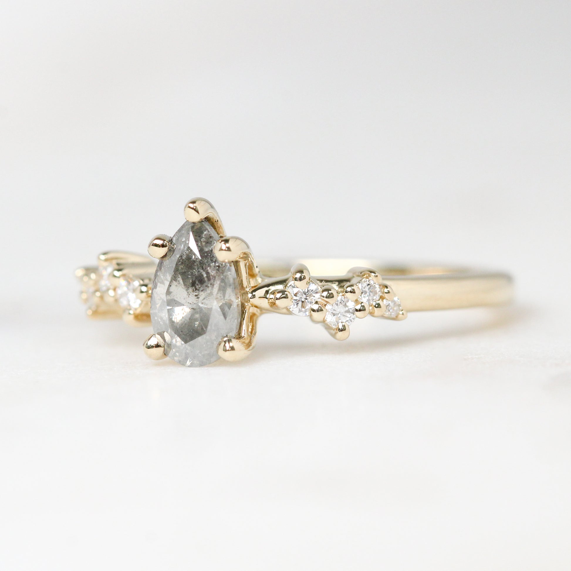 Zealan Ring with a 0.69 Carat Gray Celestial Diamond and White Accent Diamonds in 14k Yellow Gold - Ready to Size and Ship - Midwinter Co. Alternative Bridal Rings and Modern Fine Jewelry