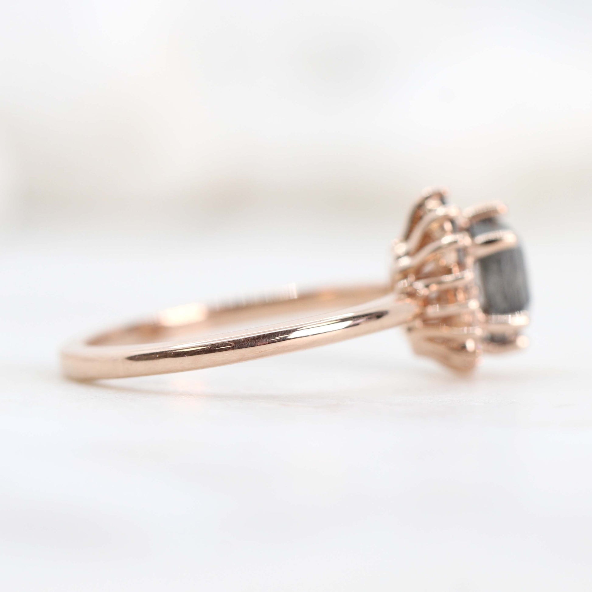 CAELEN (M) Eleanor Ring with a 1.07 Carat Stormy Gray Hexagon Diamond and Diamond Accents in 14k Rose Gold - Ready to Size and Ship - Midwinter Co. Alternative Bridal Rings and Modern Fine Jewelry