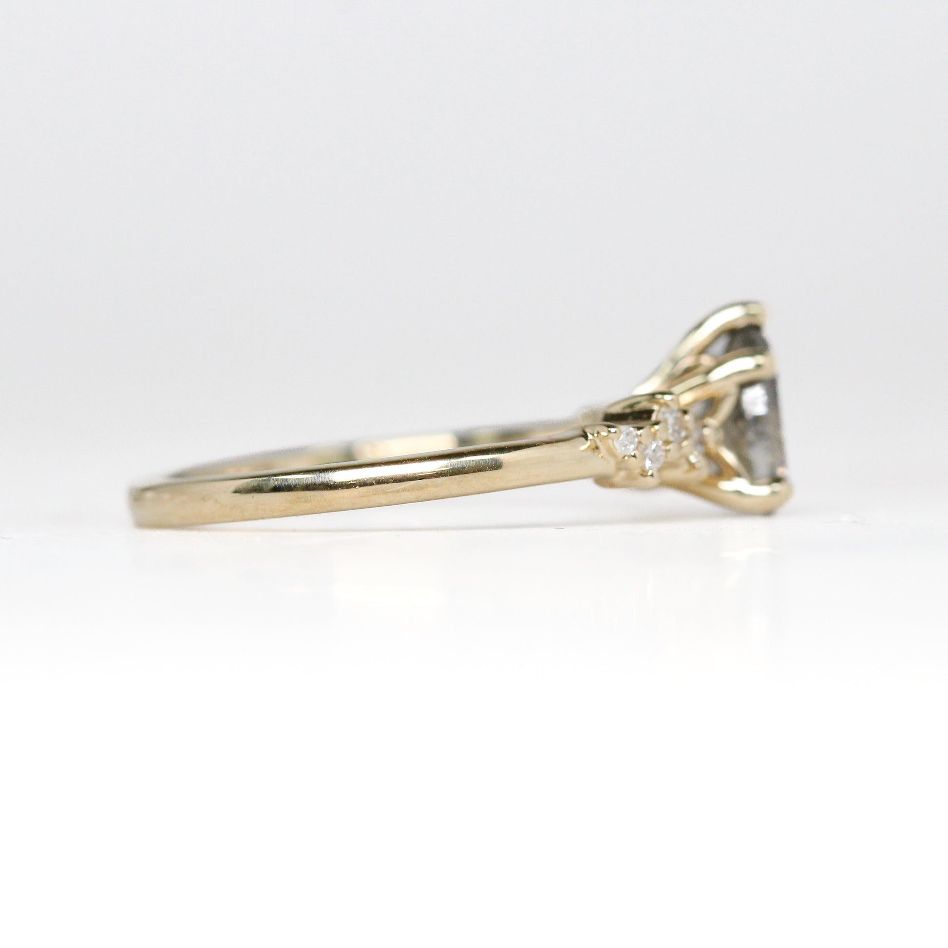 Zealan Ring with a 0.69 Carat Gray Celestial Diamond and White Accent Diamonds in 14k Yellow Gold - Ready to Size and Ship - Midwinter Co. Alternative Bridal Rings and Modern Fine Jewelry