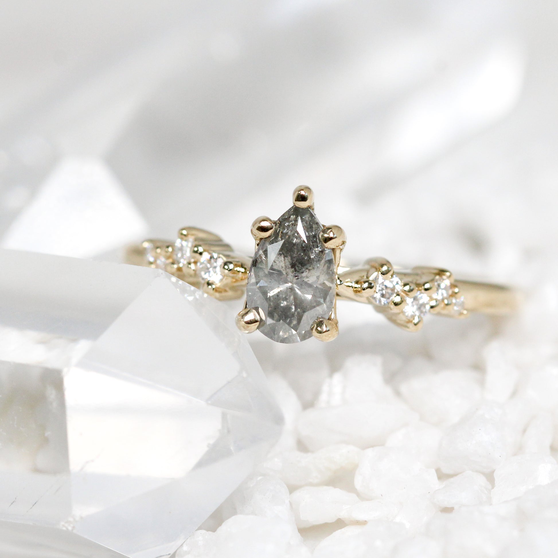 Zealan Ring with a 0.69 Carat Gray Celestial Diamond and White Accent Diamonds in 14k Yellow Gold - Ready to Size and Ship - Midwinter Co. Alternative Bridal Rings and Modern Fine Jewelry