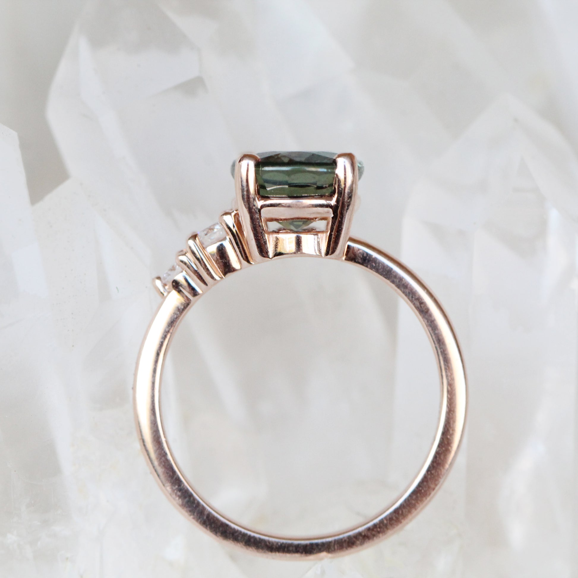 Jesse Ring with 3.3 ct Teal Sapphire and Diamonds in 10k Rose Gold - Ready to Size and Ship - Midwinter Co. Alternative Bridal Rings and Modern Fine Jewelry