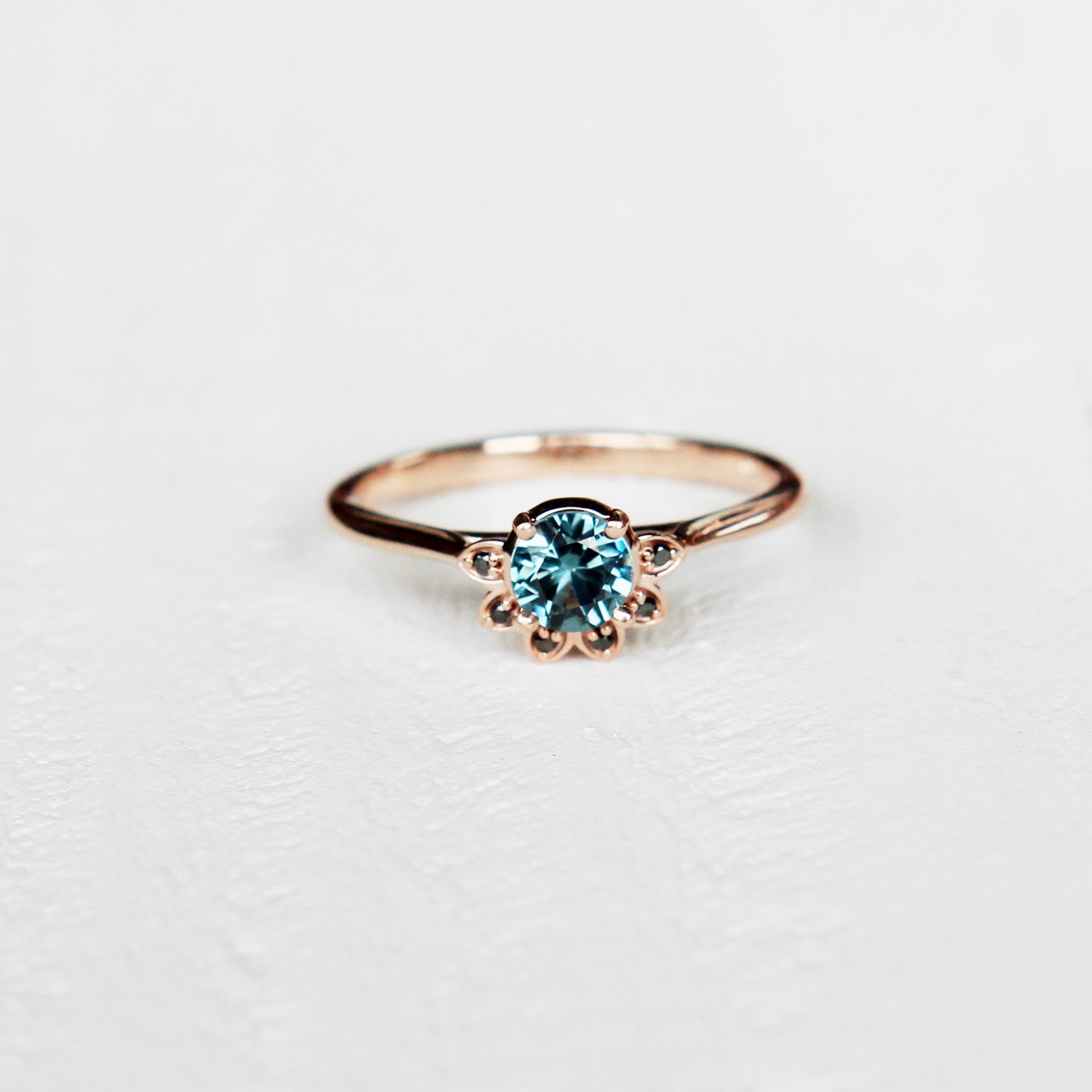 Caren - London Blue Topaz and black diamonds in 10k rose gold half halo - ready to size and ship - Midwinter Co. Alternative Bridal Rings and Modern Fine Jewelry