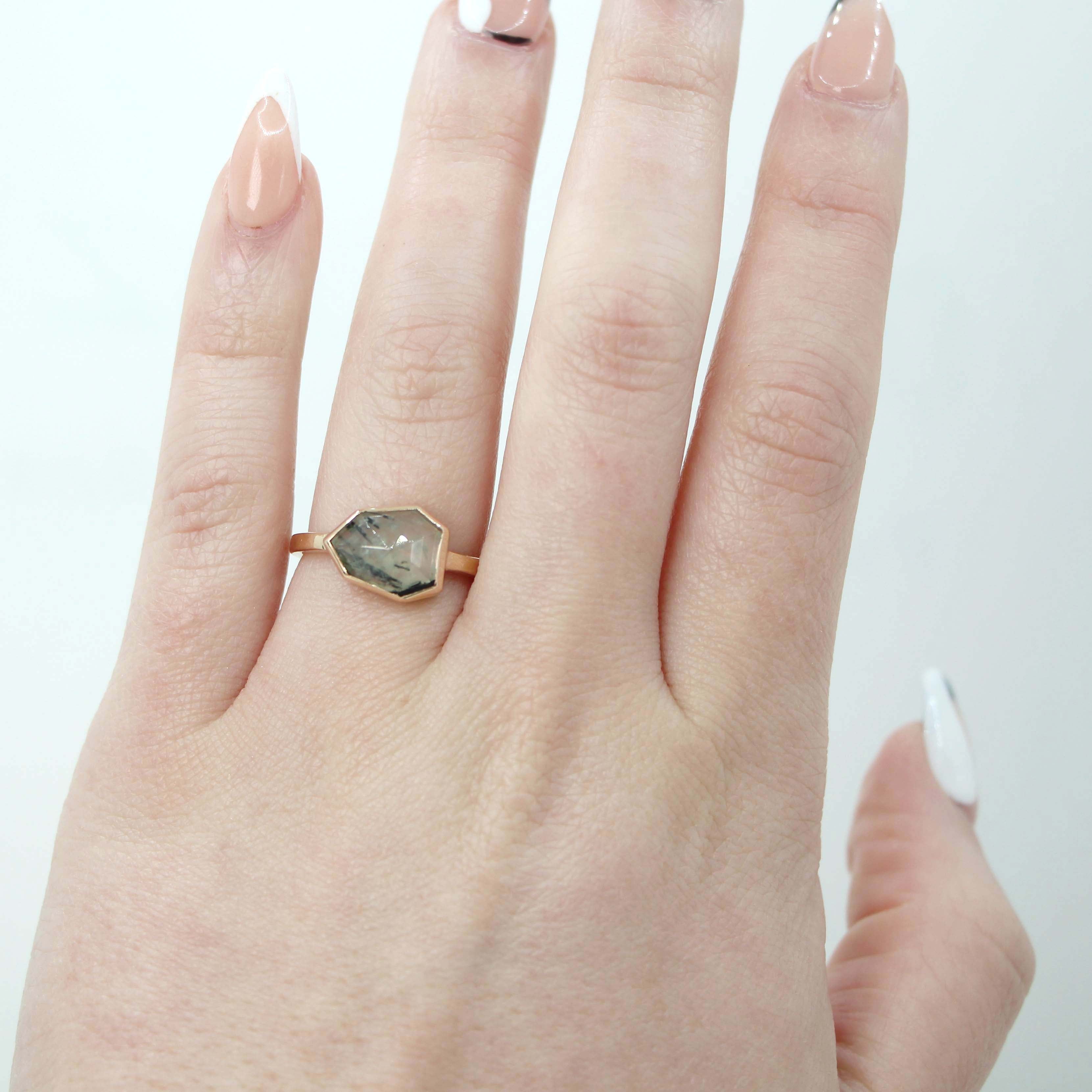 Matti Ring with a Rutilated Prehnite - Choice of 14k gold - Made to Order