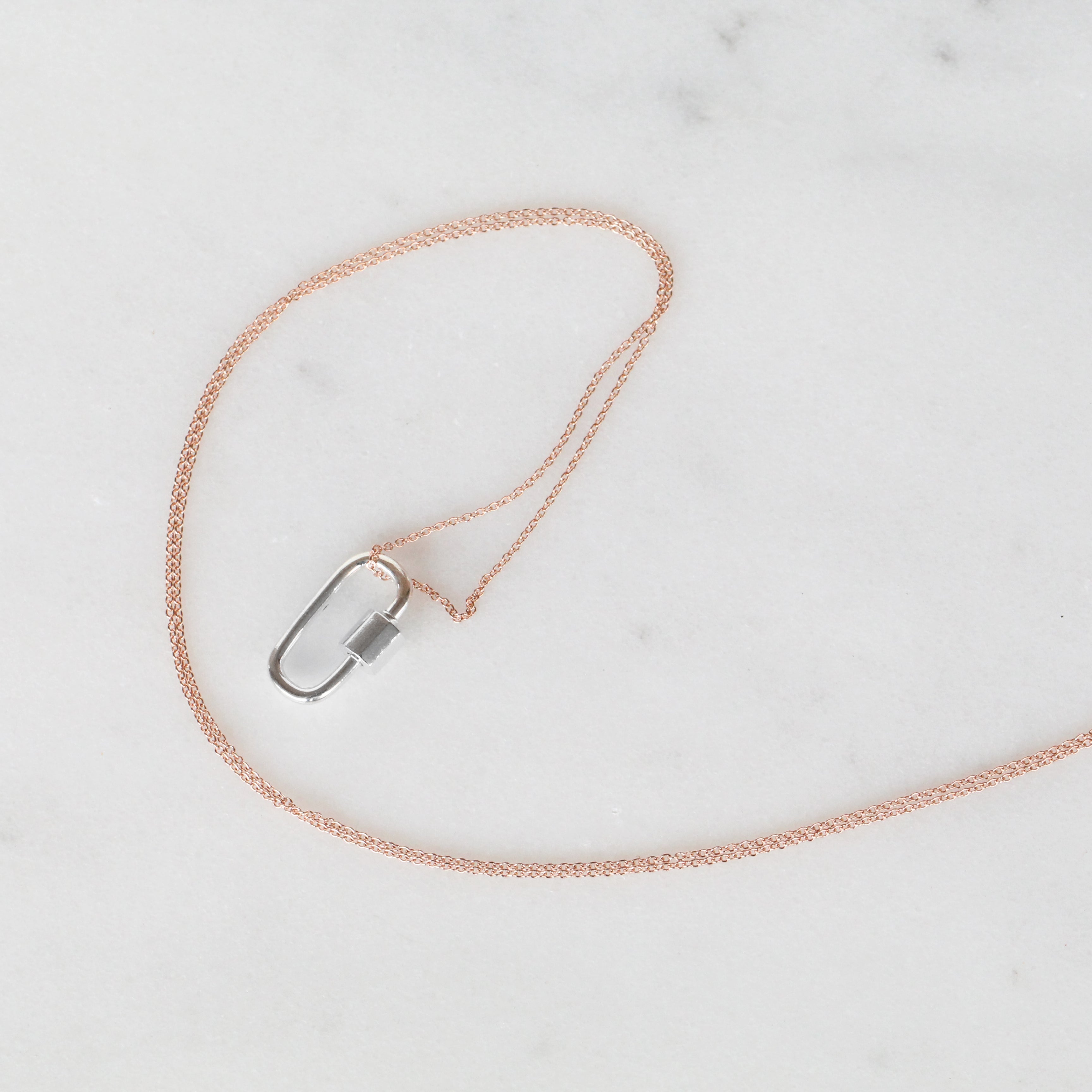 Minimal Cabrera Lock in Sterling Silver - Necklace with 14k Rose Gold Fill  Chain