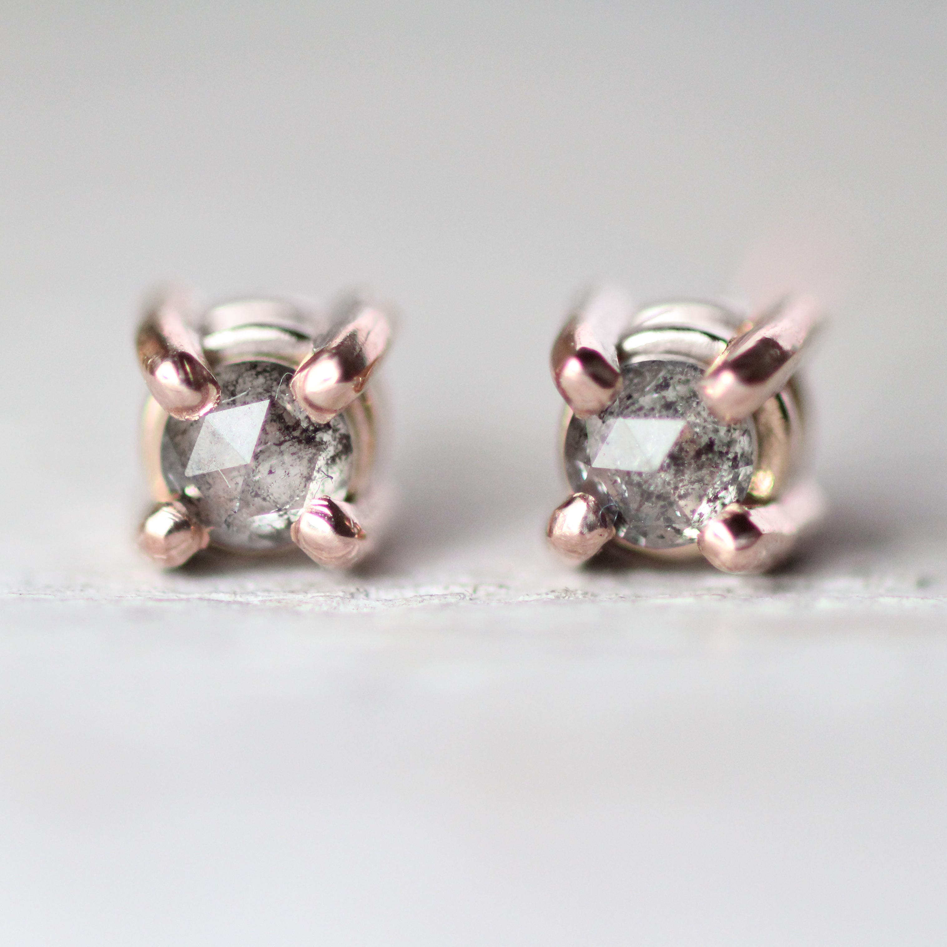 White & Pink Diamond Floral Stud Earrings - 66mint Fine Estate Jewelry