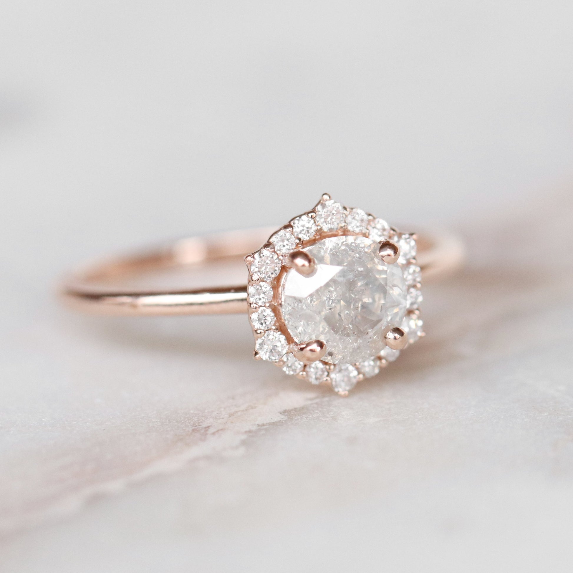 Stella Ring with a 1.01 Carat Celestial Diamond and Diamond Halo in 14k Rose Gold - Ready to Size and Ship - Midwinter Co. Alternative Bridal Rings and Modern Fine Jewelry