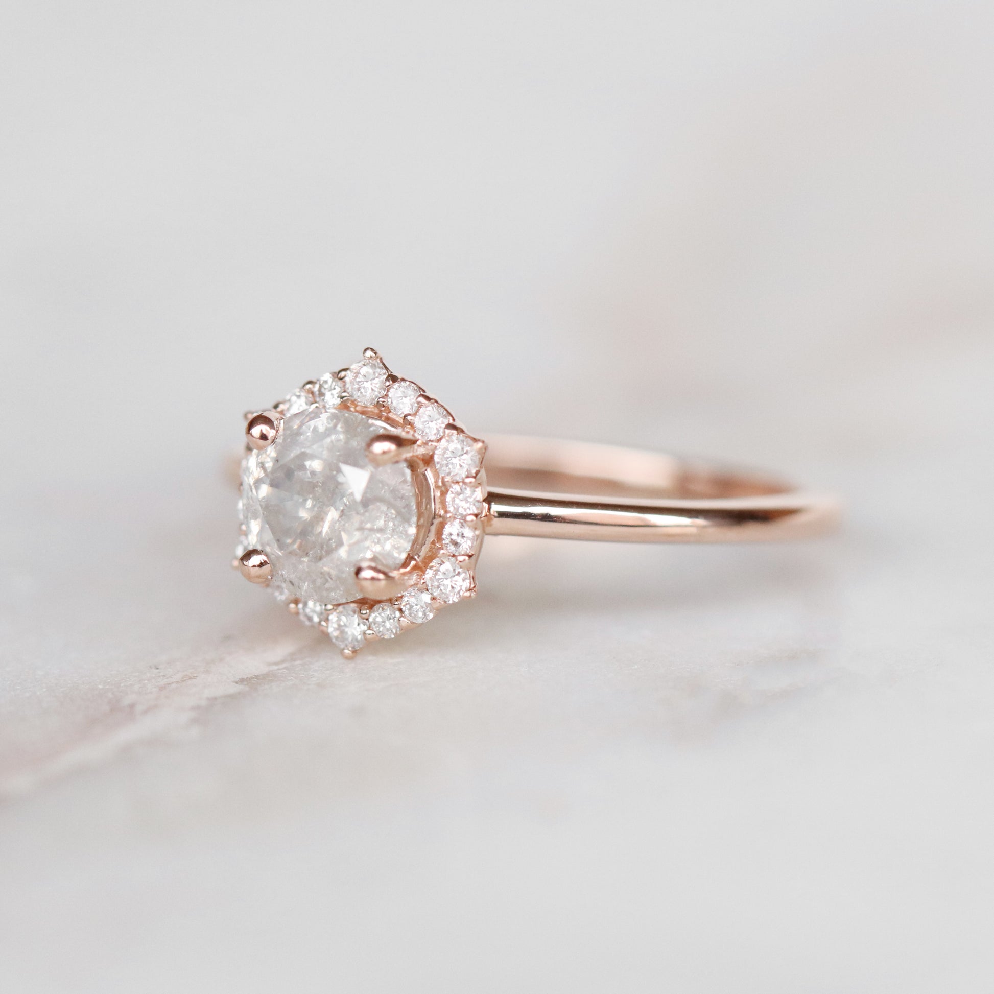 Stella Ring with a 1.01 Carat Celestial Diamond and Diamond Halo in 14k Rose Gold - Ready to Size and Ship - Midwinter Co. Alternative Bridal Rings and Modern Fine Jewelry