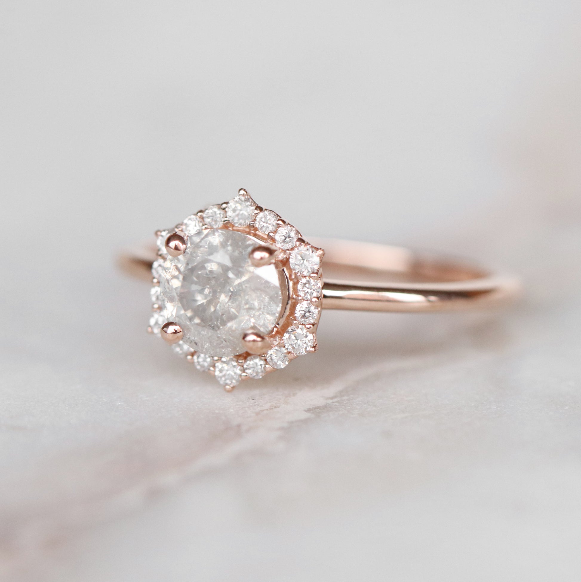 Stella Ring with a 1.01 Carat Celestial Diamond and Diamond Halo in 14k Rose Gold - Ready to Size and Ship - Midwinter Co. Alternative Bridal Rings and Modern Fine Jewelry