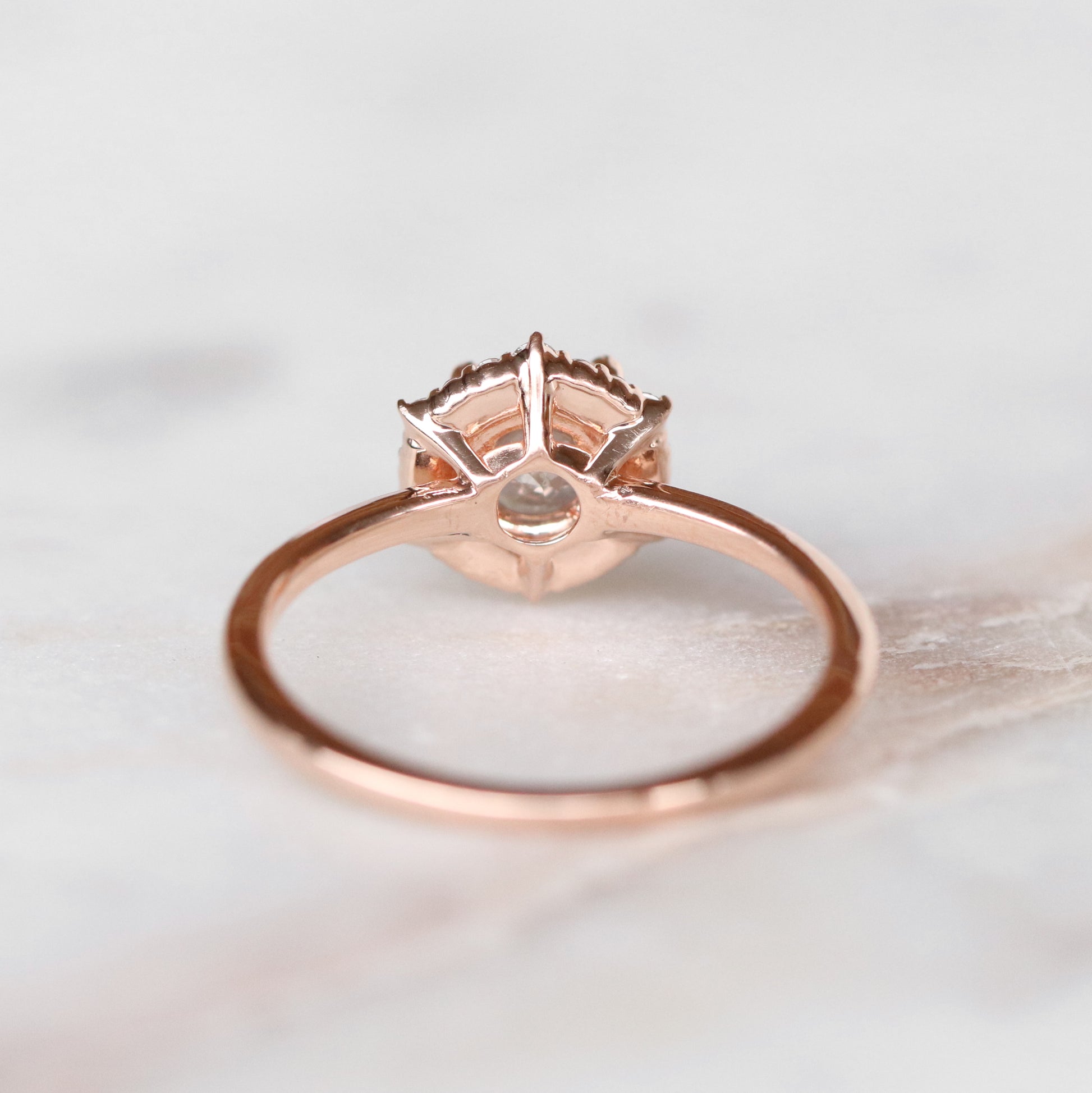 Stella Ring with a 1.01 Carat Celestial Diamond and Diamond Halo in 14k Rose Gold - Ready to Size and Ship - Midwinter Co. Alternative Bridal Rings and Modern Fine Jewelry