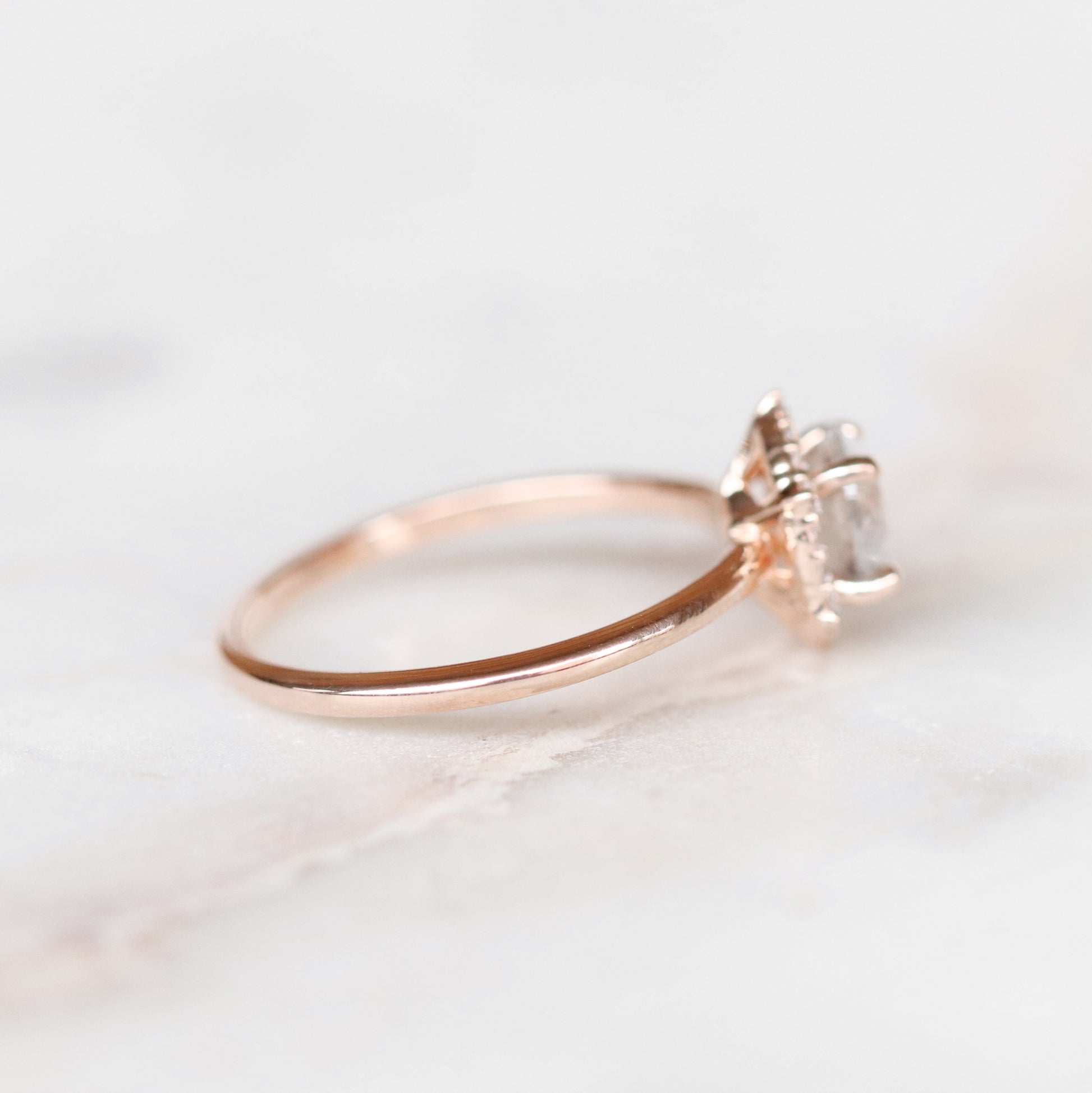 Stella Ring with a 1.01 Carat Celestial Diamond and Diamond Halo in 14k Rose Gold - Ready to Size and Ship - Midwinter Co. Alternative Bridal Rings and Modern Fine Jewelry