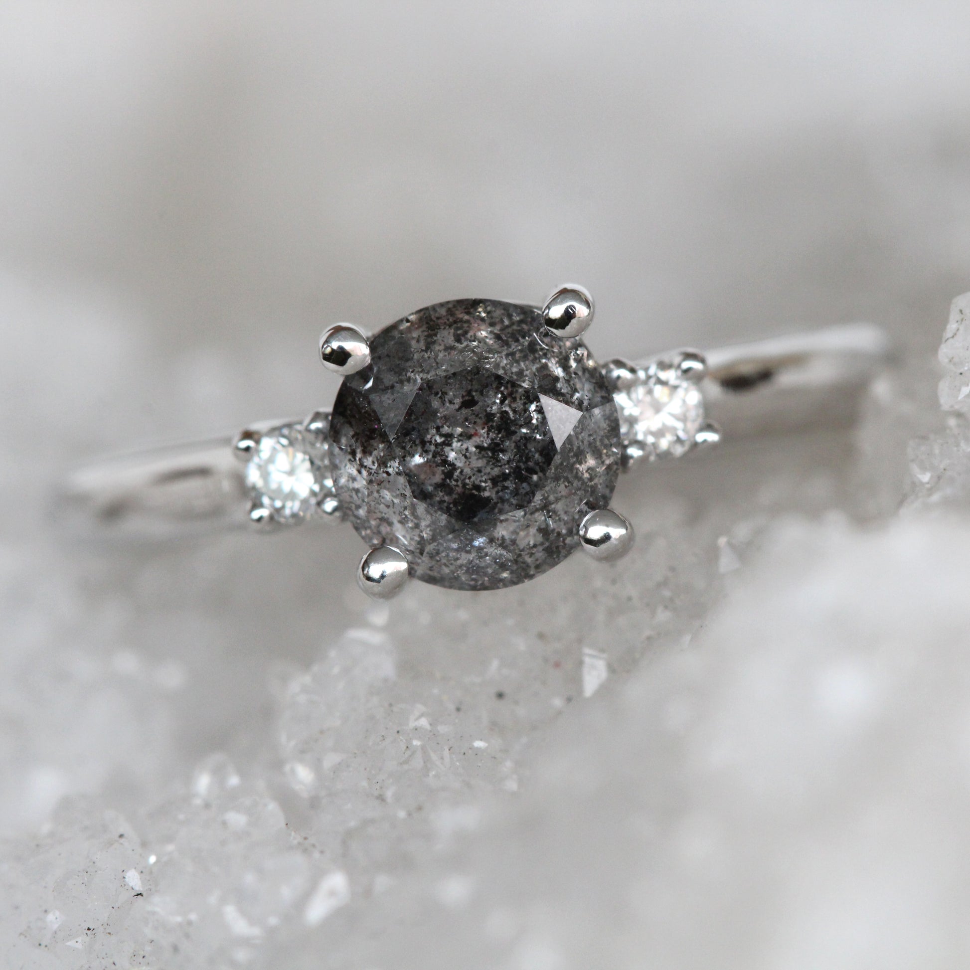 Terra Ring with a .94 Carat Celestial Diamond and Two Clear Accents in 14k White Gold - Ready to Size and Ship - Midwinter Co. Alternative Bridal Rings and Modern Fine Jewelry