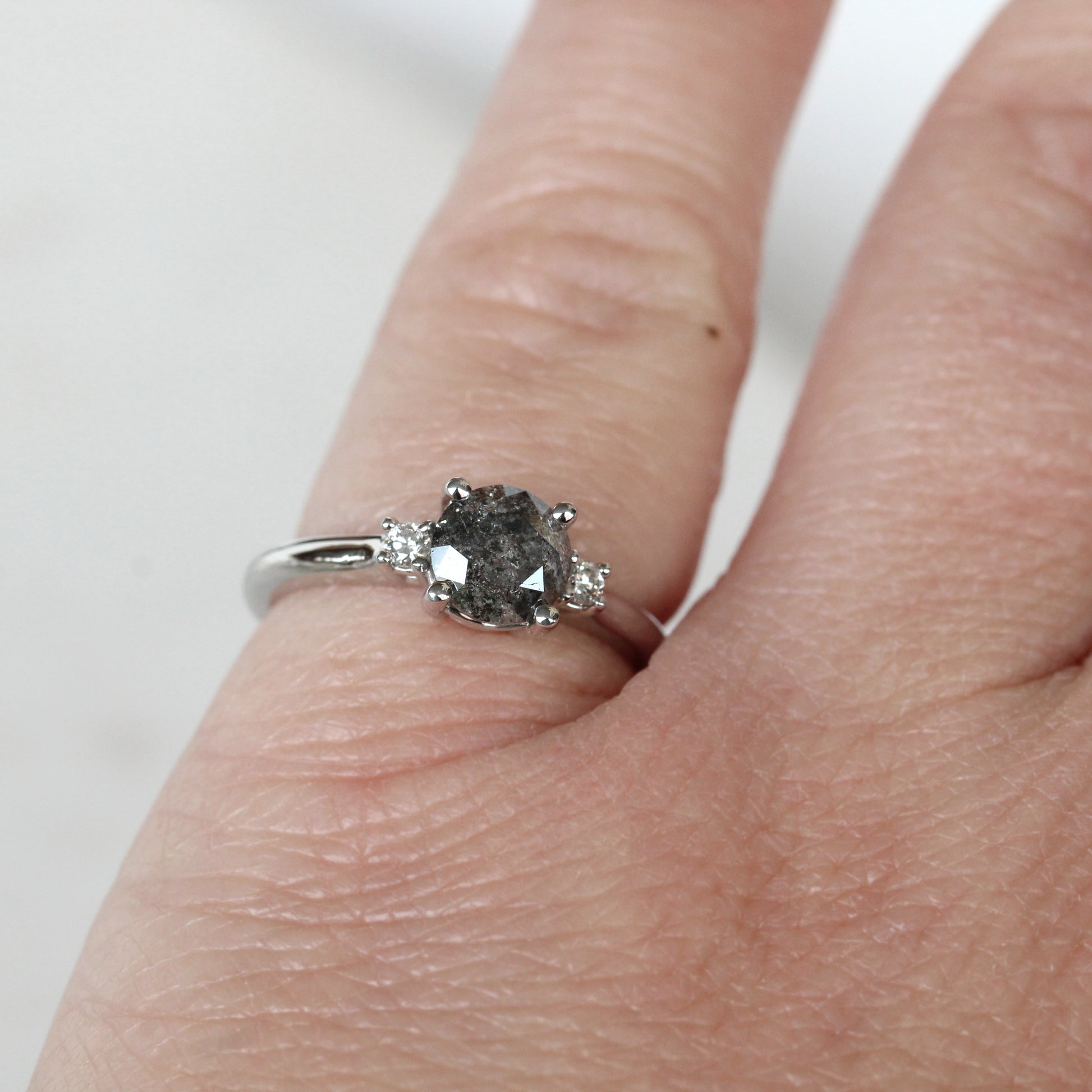 Terra Ring with a .94 Carat Celestial Diamond and Two Clear Accents in 14k White Gold - Ready to Size and Ship - Midwinter Co. Alternative Bridal Rings and Modern Fine Jewelry