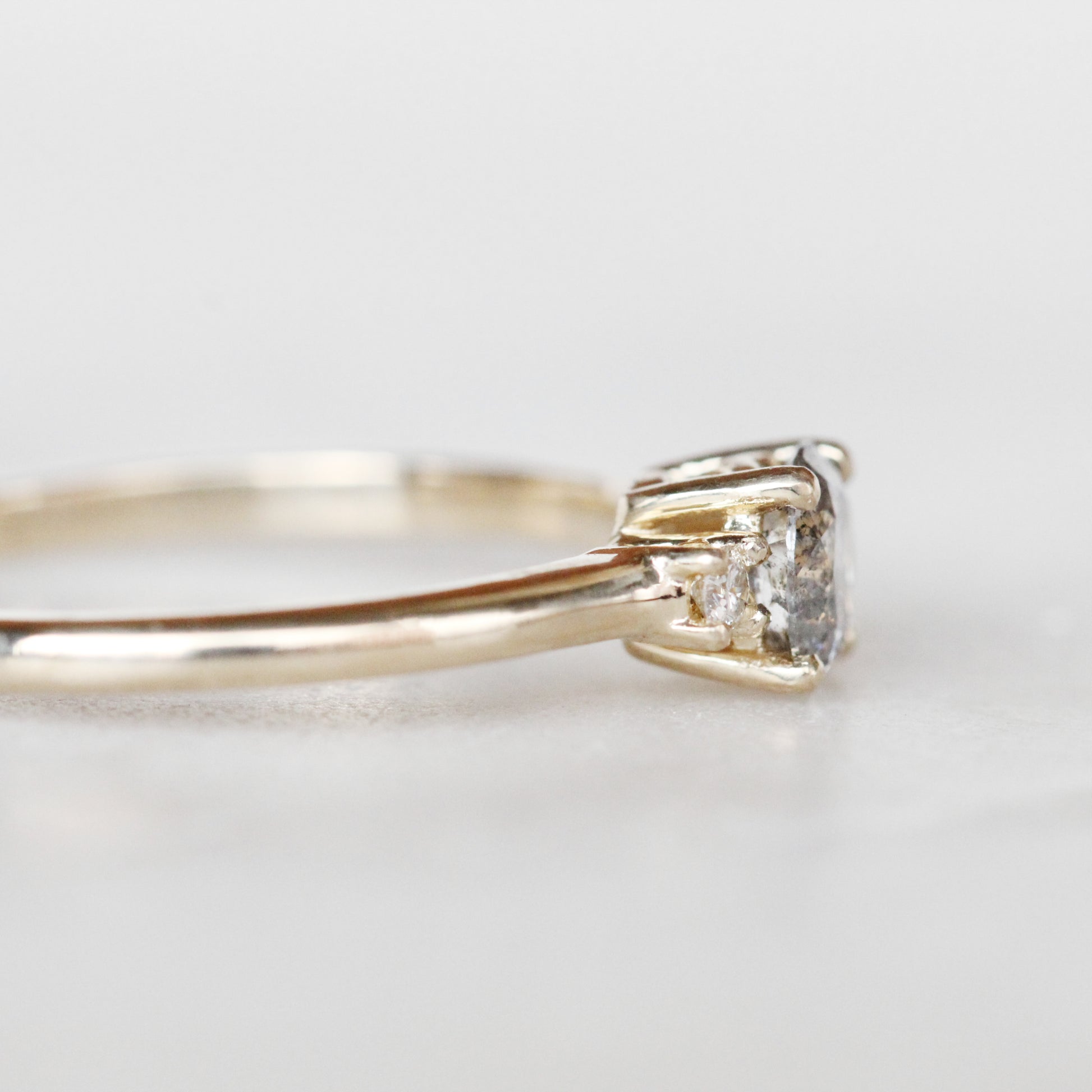 Terra Ring with a 0.5 Carat Celestial Diamond and Two 2mm Clear Accents in 14k Yellow Gold - Ready to Size and Ship - Midwinter Co. Alternative Bridal Rings and Modern Fine Jewelry