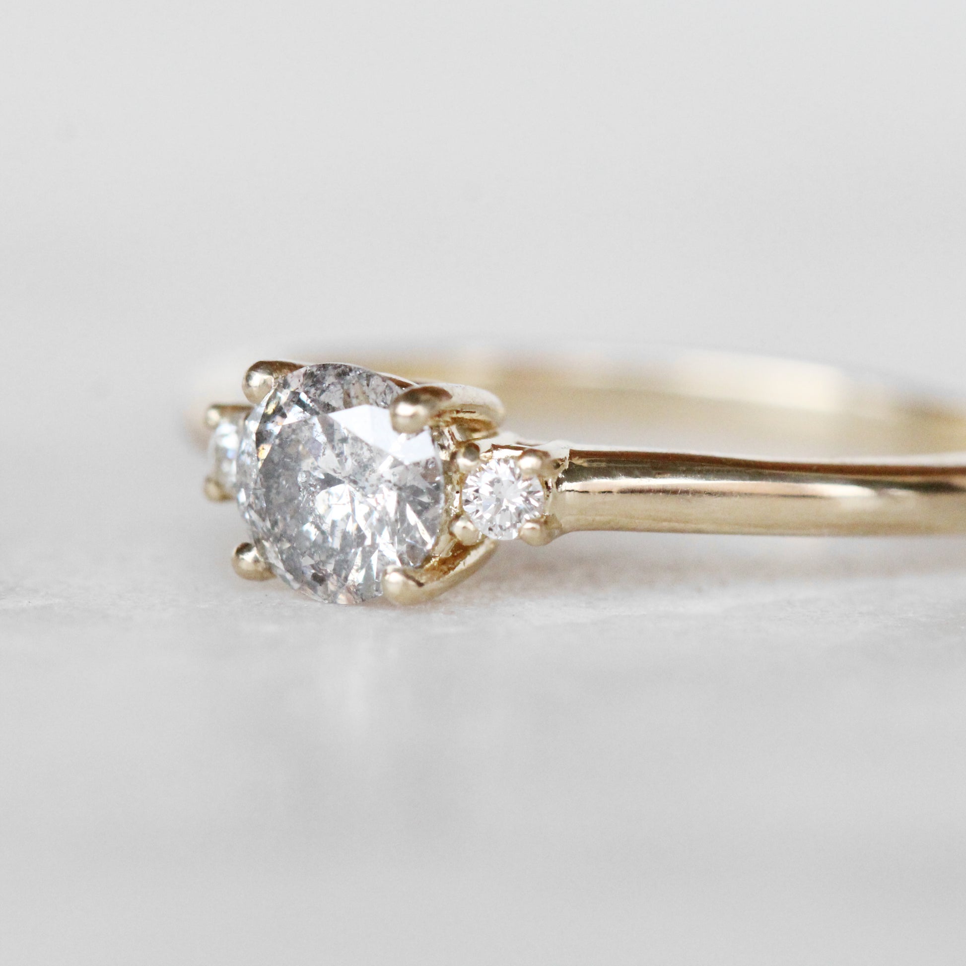 Terra Ring with a 0.5 Carat Celestial Diamond and Two 2mm Clear Accents in 14k Yellow Gold - Ready to Size and Ship - Midwinter Co. Alternative Bridal Rings and Modern Fine Jewelry