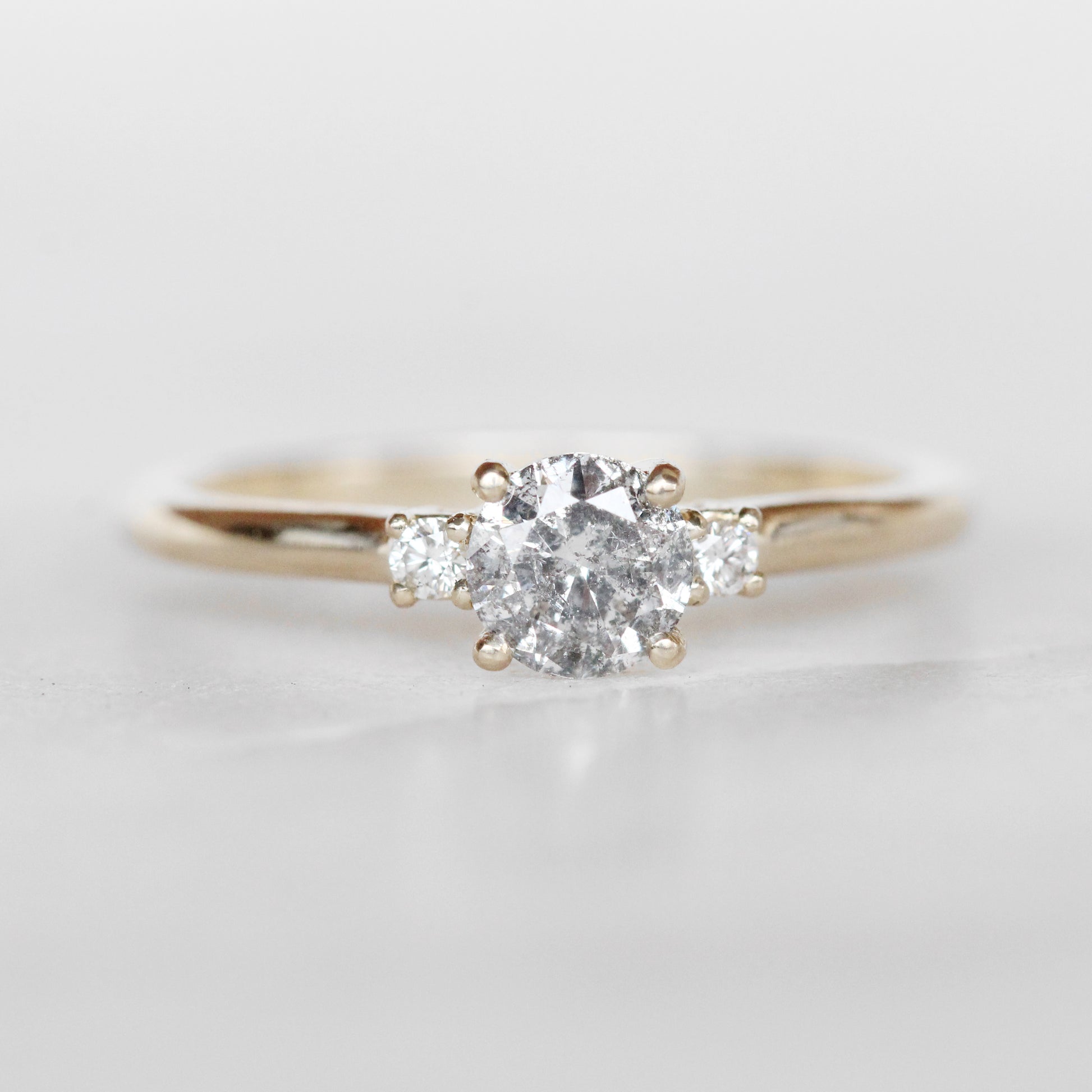 Terra Ring with a 0.5 Carat Celestial Diamond and Two 2mm Clear Accents in 14k Yellow Gold - Ready to Size and Ship - Midwinter Co. Alternative Bridal Rings and Modern Fine Jewelry