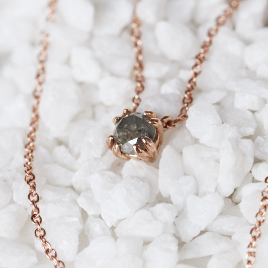 Thatcher Necklace with a Round Brilliant Cut Celestial Diamond in 14k Rose Gold - Ready to Ship - Midwinter Co. Alternative Bridal Rings and Modern Fine Jewelry