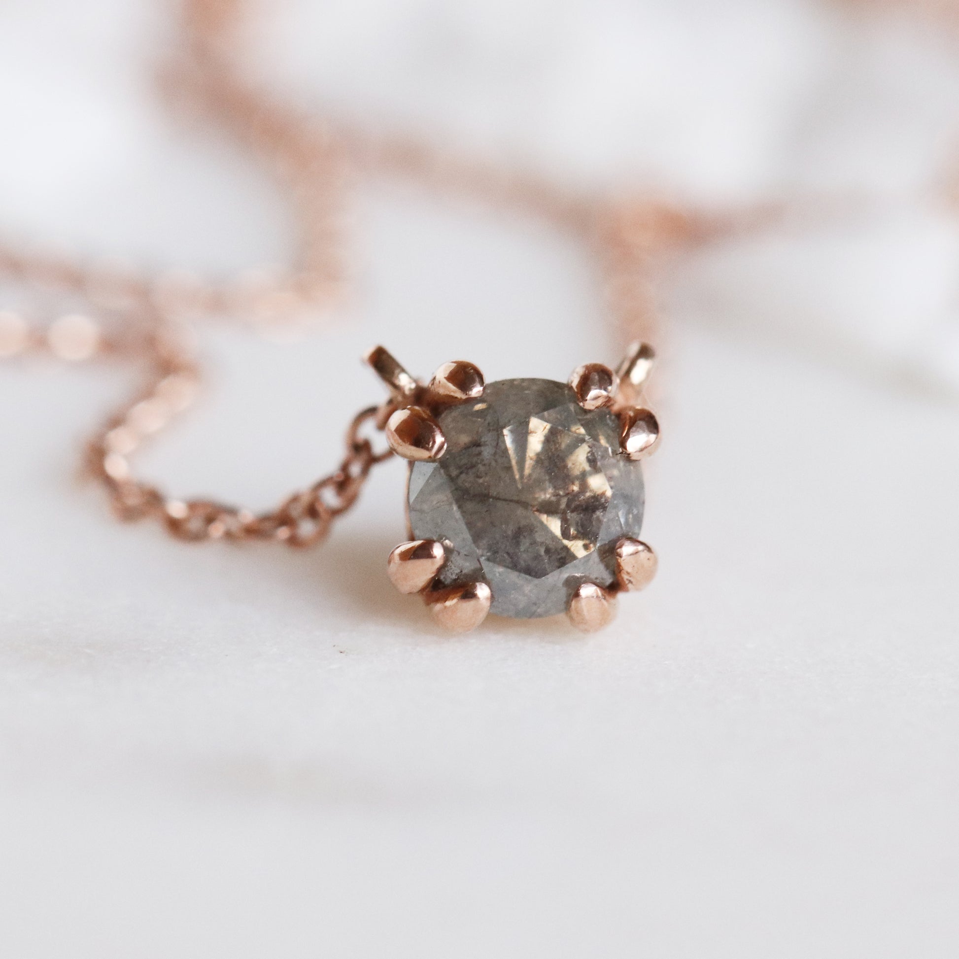 Thatcher Necklace with a Round Brilliant Cut Celestial Diamond in 14k Rose Gold - Ready to Ship - Midwinter Co. Alternative Bridal Rings and Modern Fine Jewelry