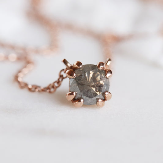 Thatcher Necklace with a Round Brilliant Cut Celestial Diamond in 14k Rose Gold - Ready to Ship - Midwinter Co. Alternative Bridal Rings and Modern Fine Jewelry