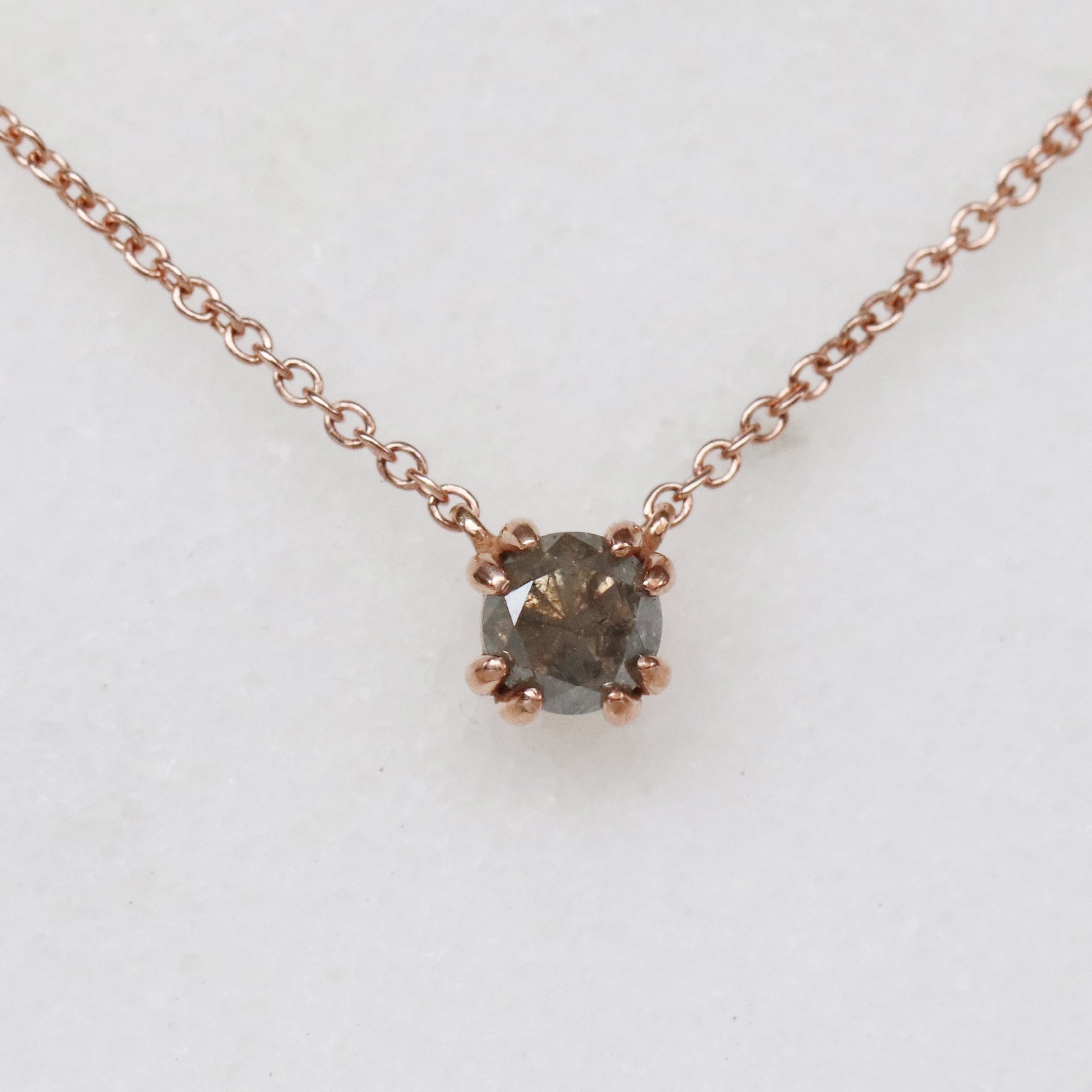 Thatcher Necklace with a Round Brilliant Cut Celestial Diamond in 14k Rose Gold - Ready to Ship - Midwinter Co. Alternative Bridal Rings and Modern Fine Jewelry