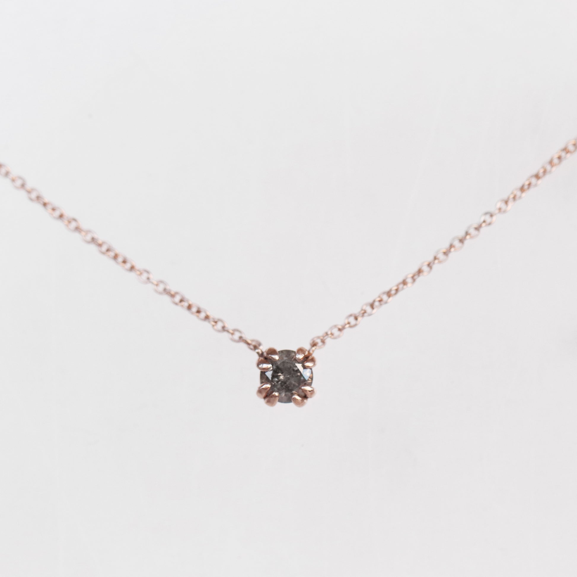 Thatcher Necklace with a Round Brilliant Cut Celestial Diamond in 14k Rose Gold - Ready to Ship - Midwinter Co. Alternative Bridal Rings and Modern Fine Jewelry