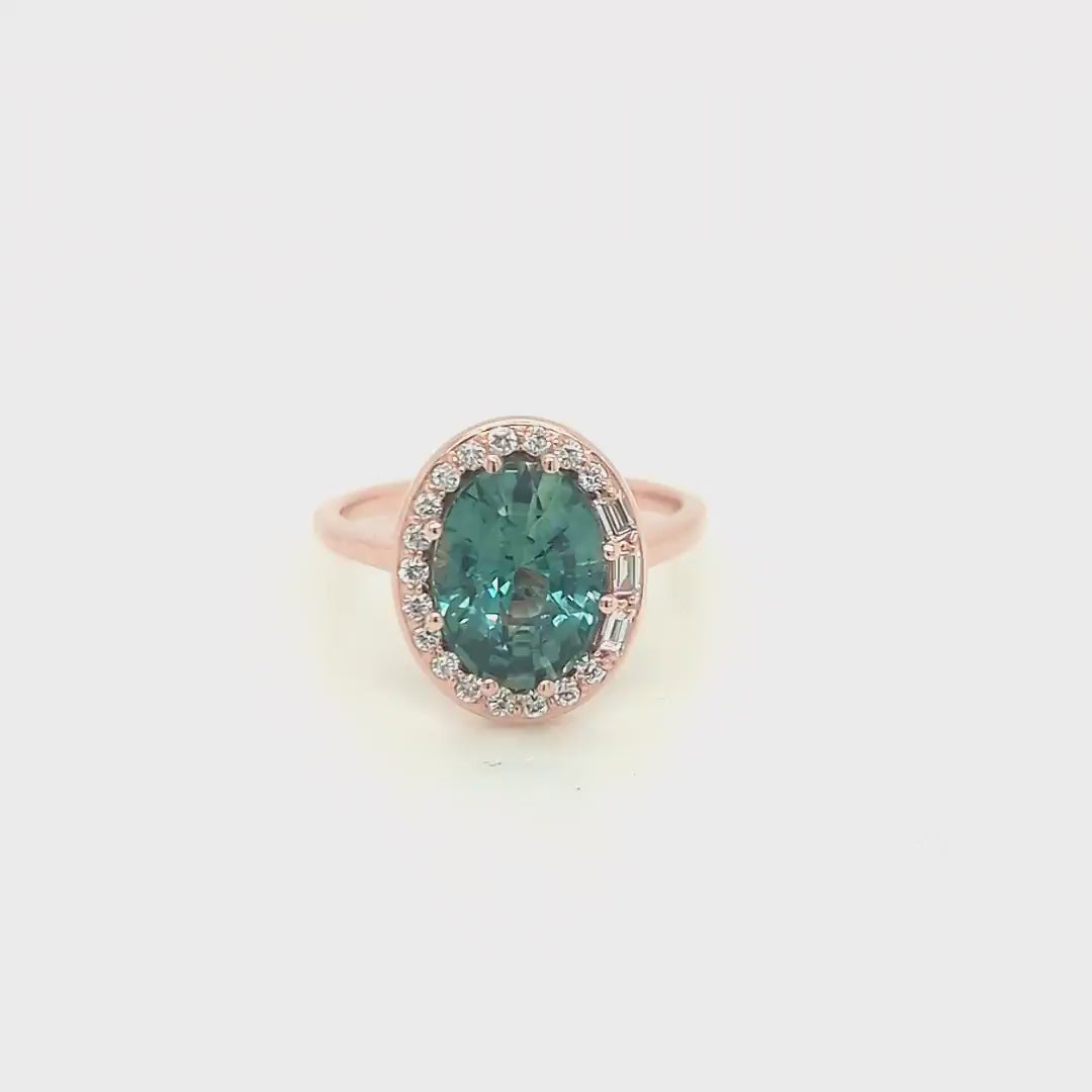 Project: Custom Collins Ring with a 3 Carat Teal Sapphire and White Accent Diamonds in 14k