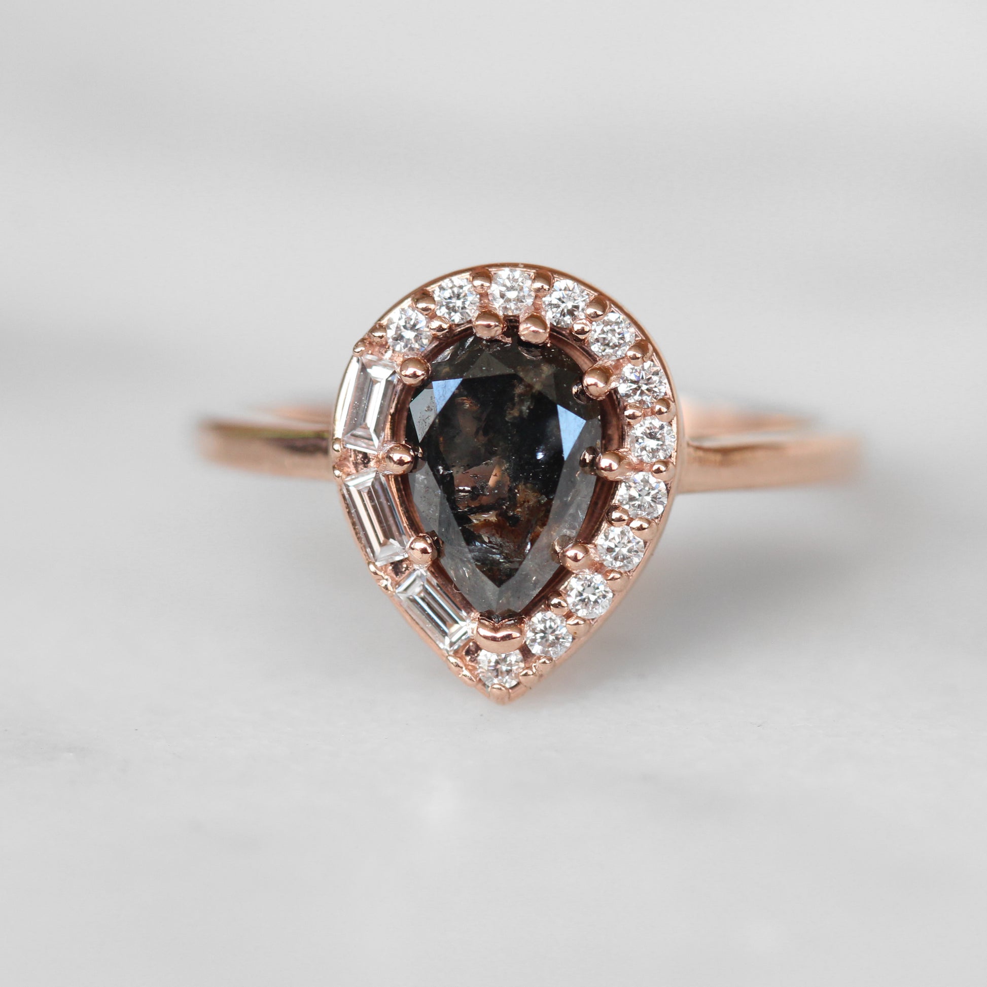 Collins ring with 1.12 carat natural brilliant pear celestial diamond in 10k rose gold - ready to size and ship - Midwinter Co. Alternative Bridal Rings and Modern Fine Jewelry