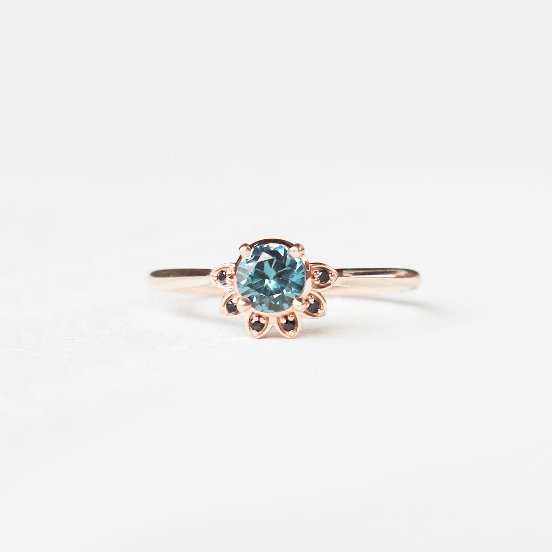 Caren - London Blue Topaz and black diamonds in 10k rose gold half halo - ready to size and ship - Midwinter Co. Alternative Bridal Rings and Modern Fine Jewelry