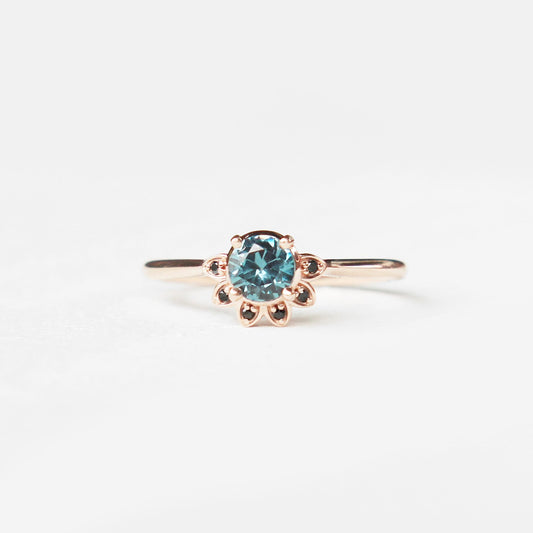 Caren - London Blue Topaz and black diamonds in 10k rose gold half halo - ready to size and ship - Midwinter Co. Alternative Bridal Rings and Modern Fine Jewelry