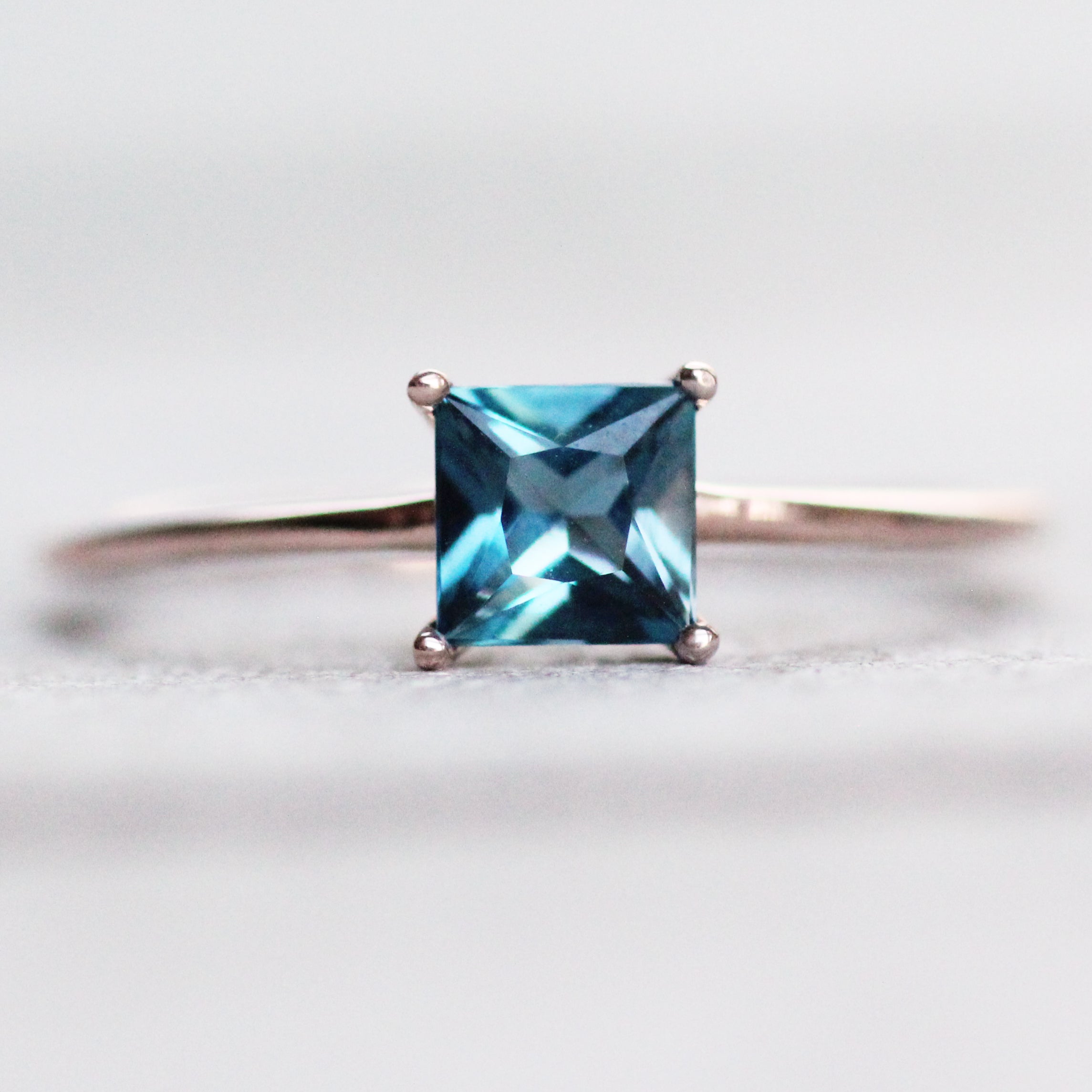 London Blue Topaz .83 carat 5mm Princess Square Cut Ring - Your choice of  metal - Custom