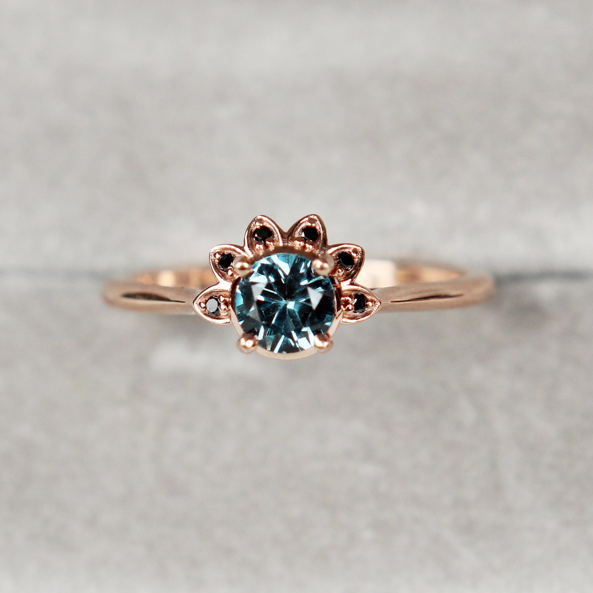 Caren - London Blue Topaz and black diamonds in 10k rose gold half halo - ready to size and ship - Midwinter Co. Alternative Bridal Rings and Modern Fine Jewelry